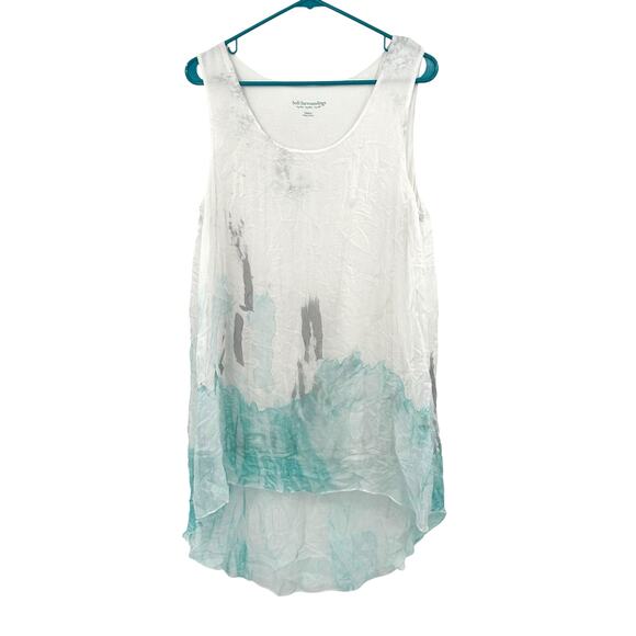 Soft Surroundings‎ Size Medium Tank Top Shirt Blouse White 100% Silk Watercolor - Picture 1 of 4